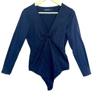 Abercrombie & Fitch Soft AF Black V-Neck Long Sleeve Bodysuit Top Womens Size L